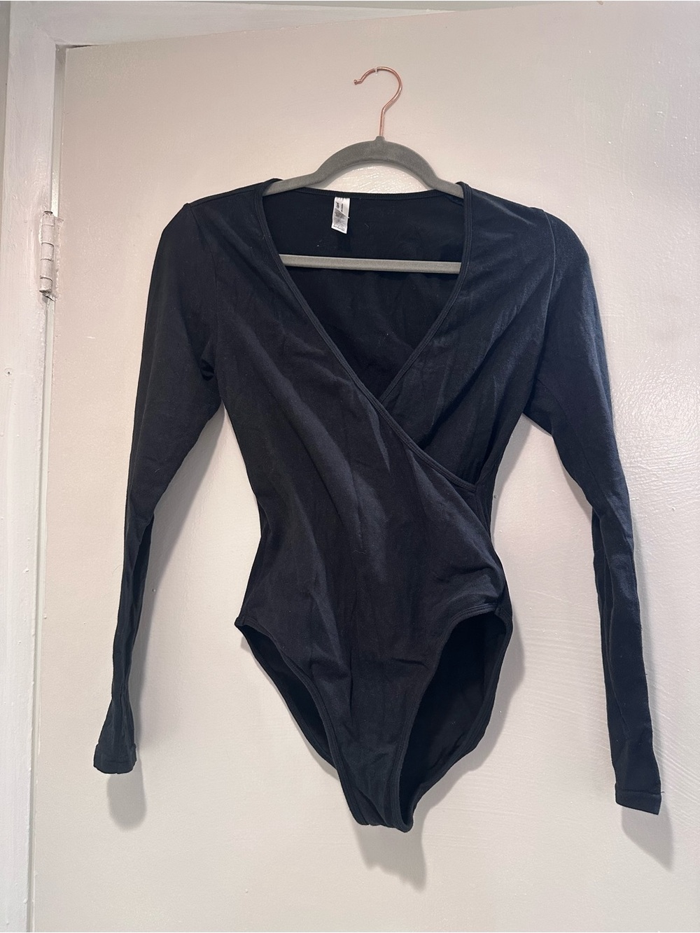 American Apparel Black Wrap-Style Long Sleeve Bodysuit